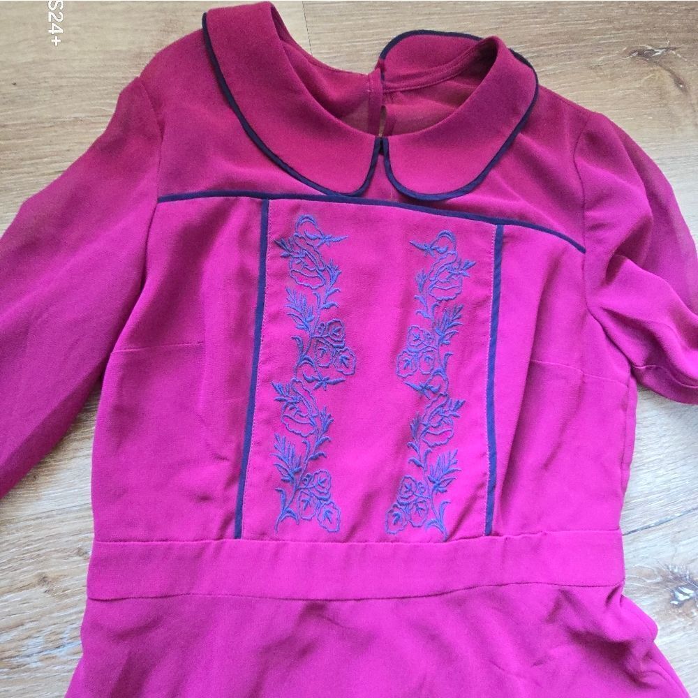 Chic Long Sleeve Burgundy Dress - Picture 5 of 10